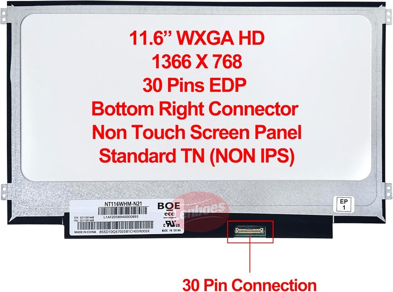 Lenboes N116BGE-EA2 11.6" Screen Replacement for Lenovo ChromeBook 100e 2nd Gen 81MA 81QB 82CD MTK 2 82Q3 Gen 3 81J7 82J8 82UY 82V0 Gen 4 83G8 83G9 B116XTN02.5 100W Gen 3 Gen 4 LCD LED Display Panel - Image 2